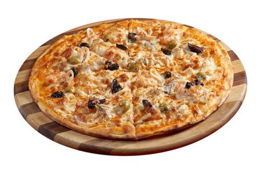 Pizzawith seafood. italian kitchen. Studio