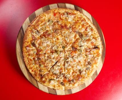Pizzawith beef and pork, italian kitchen. Studio