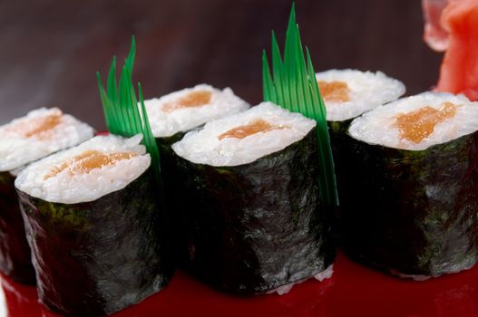 Japanese sushi  traditional japanese food.Roll made of Smoked fish
