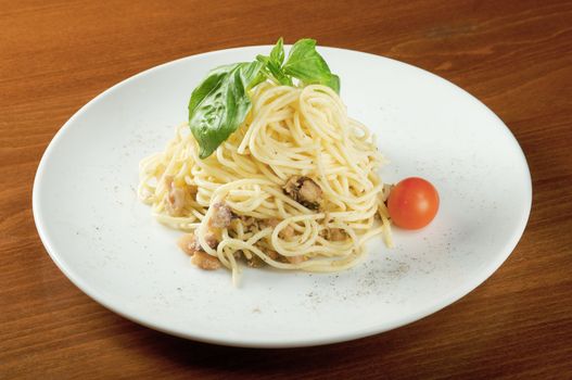 noodles tagliolini with seafood .closeup