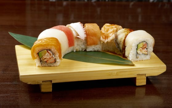 Japanese sushi  traditional japanese food.Roll made of Smoked fish