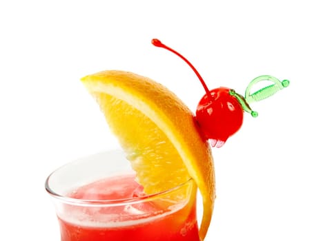 fruit cocktail  closeup isolated on white background.