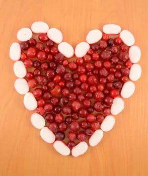 Cranberry frozen laid out in the shape of heart