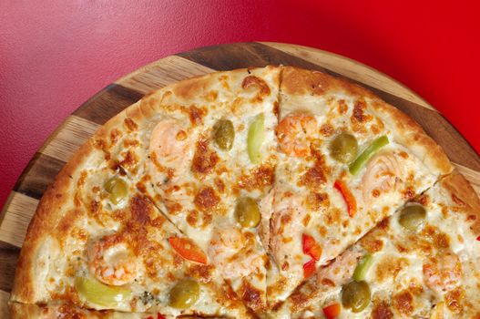 Pizza with salmon. italian kitchen. Studio