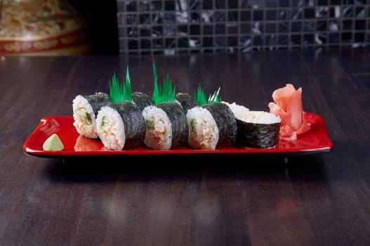 Japanese sushi  traditional japanese food.Roll made of Smoked fish