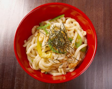 hot udon noodles with shrim.Japanese cuisine