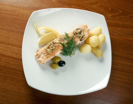 Salmon  with potato .Shallow depth-of-field