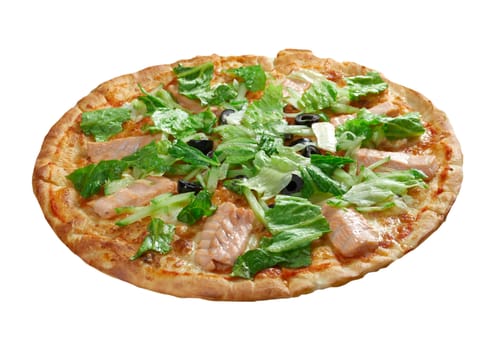 Pizza Atlantic salmon . italian kitchen. Studio