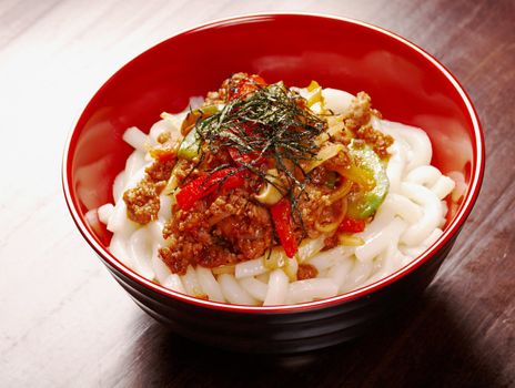 udon noodles with beef tendon stew.Japanese cuisine