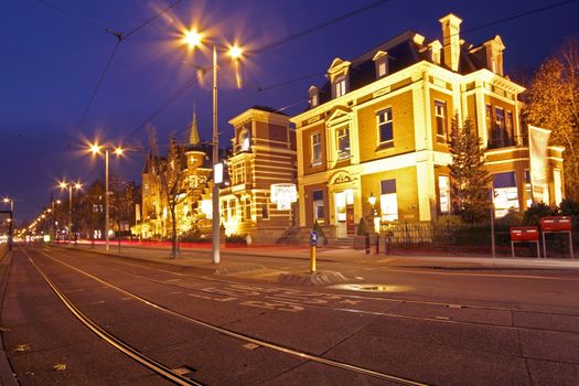 Amsterdam houses by night in the Netherlands