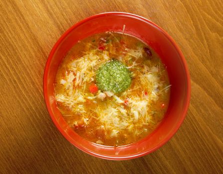 Italian cuisine.Minestrone vegetable soup