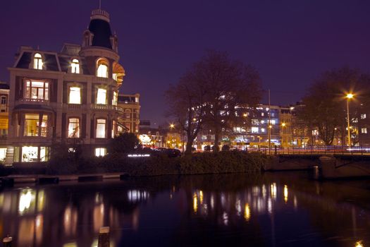 City scenic from Amsterdam in the Netherlands by night