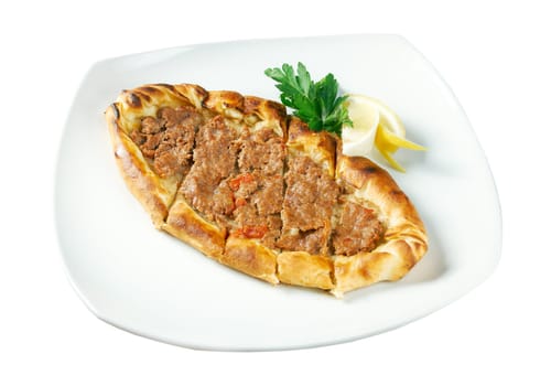 pita bread with meat.closeup.isolated on white background. clipping Path 