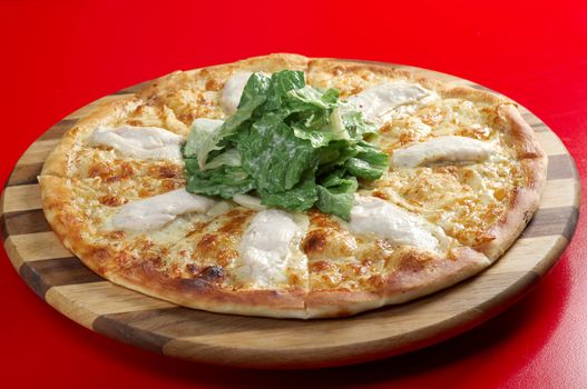 Pizwith meat chicken. italian kitchen. Studio