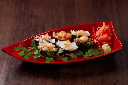 Tasty sushi in japanese restaraunt
