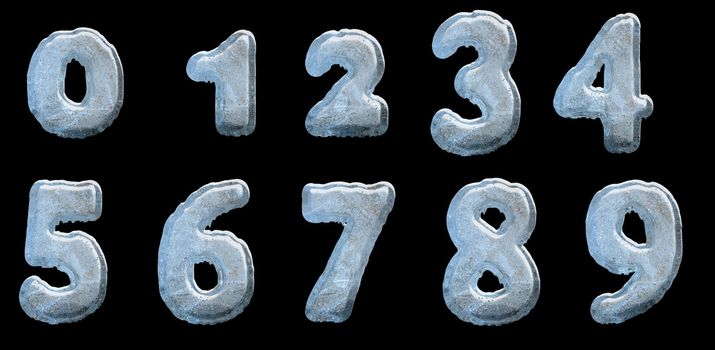 Set of Isolated Ice Numbers on black background.