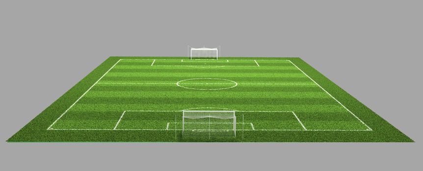 3d Illustration of Detailed Soccer Field on isolated grey background.