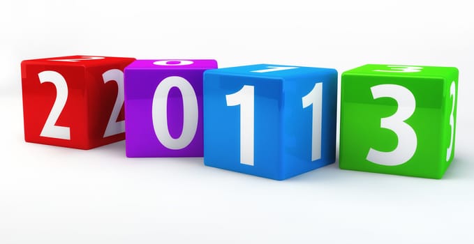 Horizontal Located Numbered Boxes showing the new year of 2013, isolated on white background