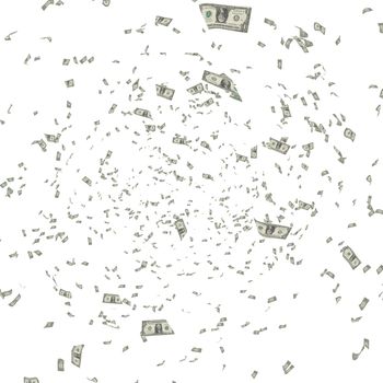 American Dollars Flying on white background - 3d Render, Illustration