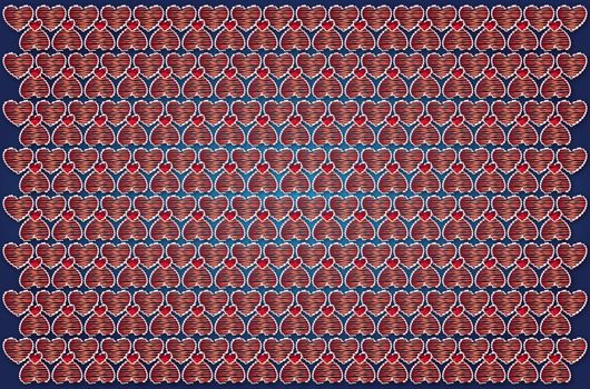 background with red hearts drawn on blue paper