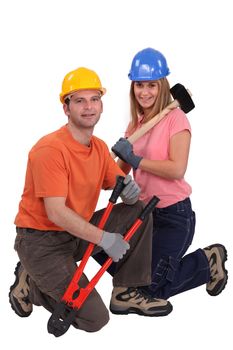 male and female carpenter