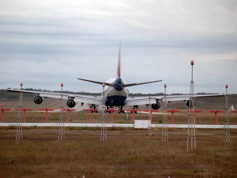 airplane ready for take off on runway 