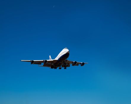 white nose of heavy jet in landing position   