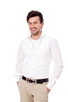 smiling successful man in casual business outfit isolated on white background