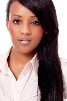 smiling young attractive african woman portrait isolated on white background