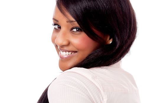 smiling young attractive african woman portrait isolated on white background
