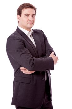 adult smiling business man with black suit isolated on white background
