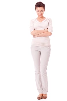 attractive young successful woman isolated on white background