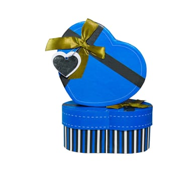 Blue Heart shaped box in heart shape on white background