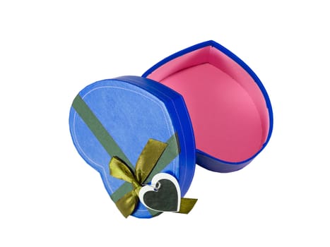 Blue Heart shaped box in heart shape on white background