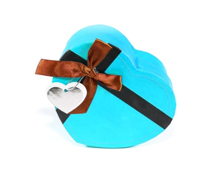 Blue Heart-shaped box in heart shape on white background