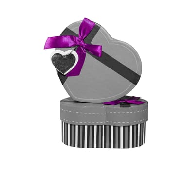 Gray Heart shaped box in heart shape on white background