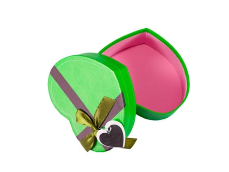 Green Heart shaped box in heart shape on white background