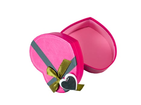 Pink Heart shaped box in heart shape on white background