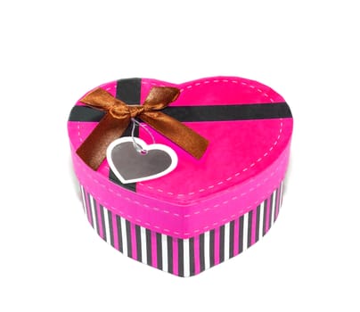 Pink Heart-shaped box in heart shape on white background