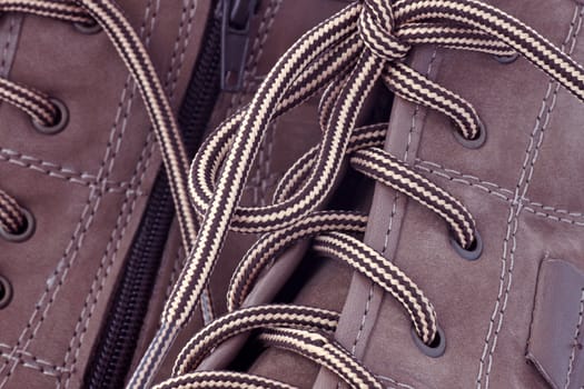close up of laces on female leathern shoes