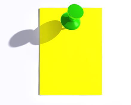Yellow note paper and a glossy push pin with shadow. 