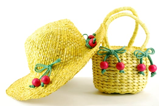 Yellow straw hat and bag
