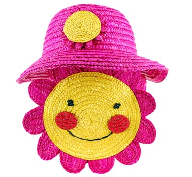 Summer straw hat and bag for child studio shot