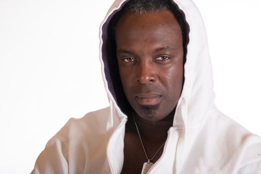 African American portrait in sweat siut with hood