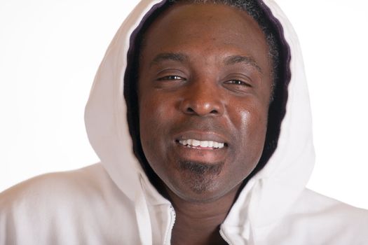 African American portrait in sweat siut with hood