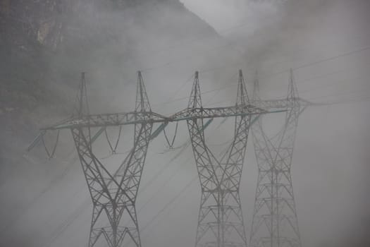 Picture of some powerlines in fog