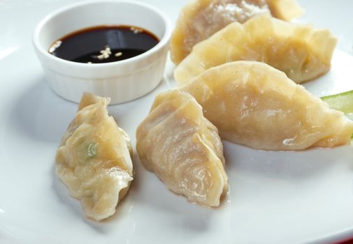 Dim-sum call Gyoza, asian tradition food.Fried Dumplings Chinese Style 