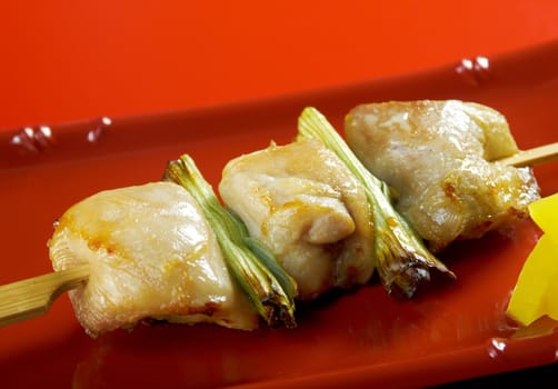 Japanese skewered chicken,Yakitori  .closeup