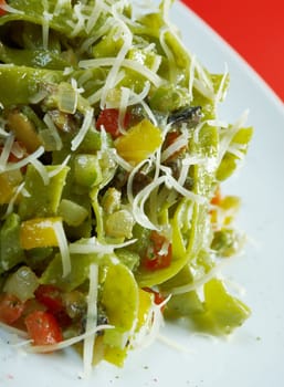 Tagliatelle pasta with pesto.Selective focus