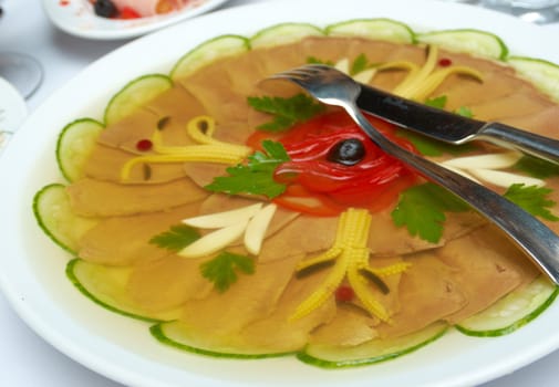 Aspic from meat with egg,olives